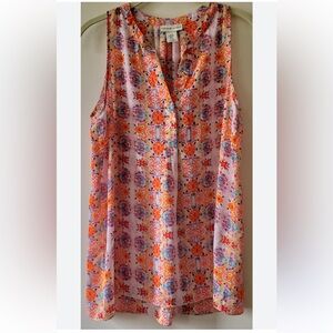 Adrienne Vittadini Floral V-Neck Blouse - Orange and Pink